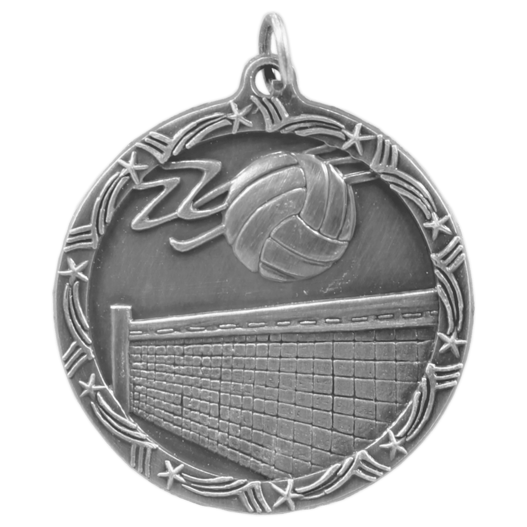 Antique Silver 1 3/4" Volleyball Shooting Star Medal