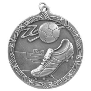 Antique Silver 2 1/2" Soccer Shooting Star Medal
