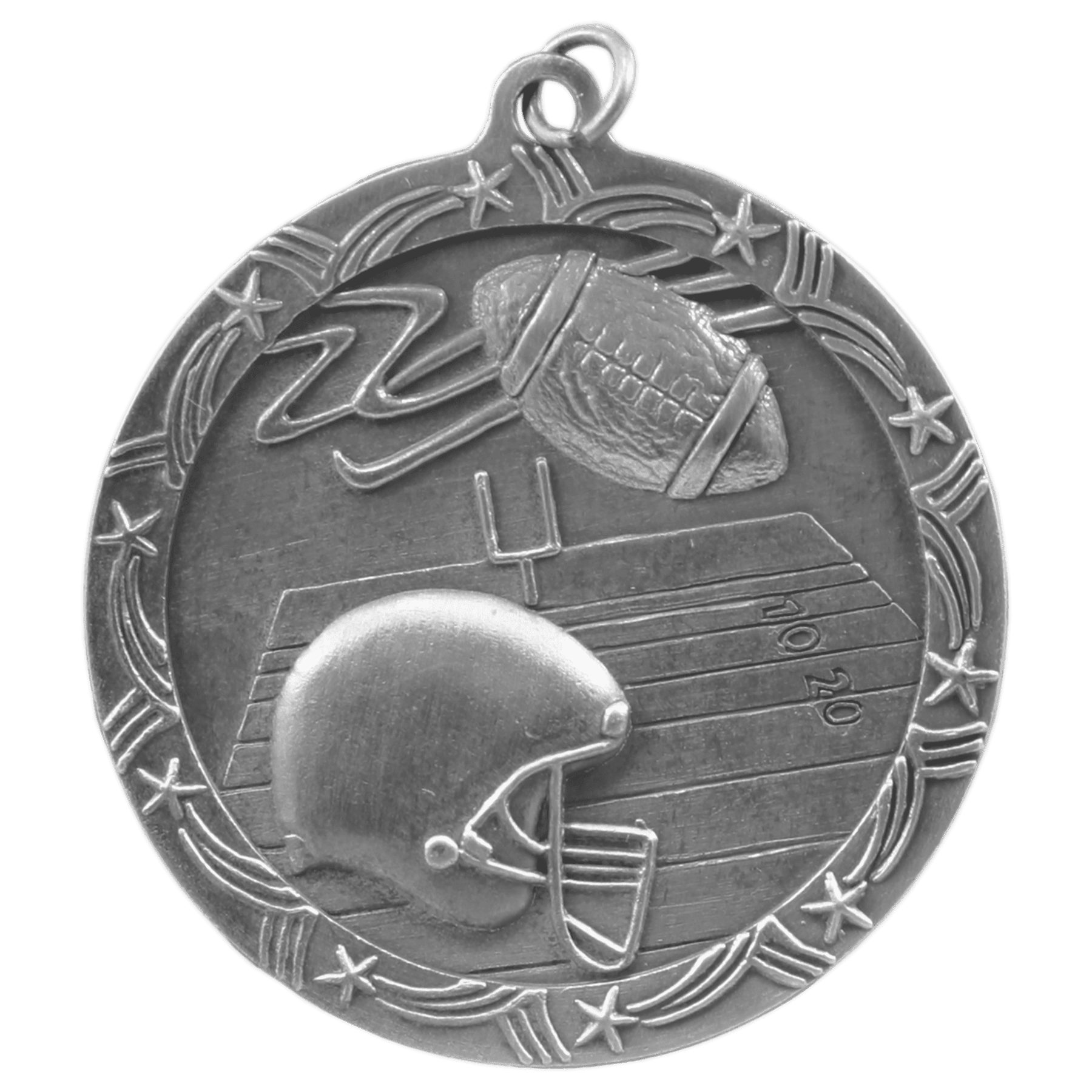 Antique Silver 2 1/2" Football Shooting Star Medal