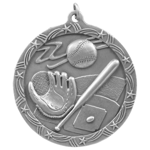 Antique Silver 2 1/2" Baseball/Softball Shooting Star Medal