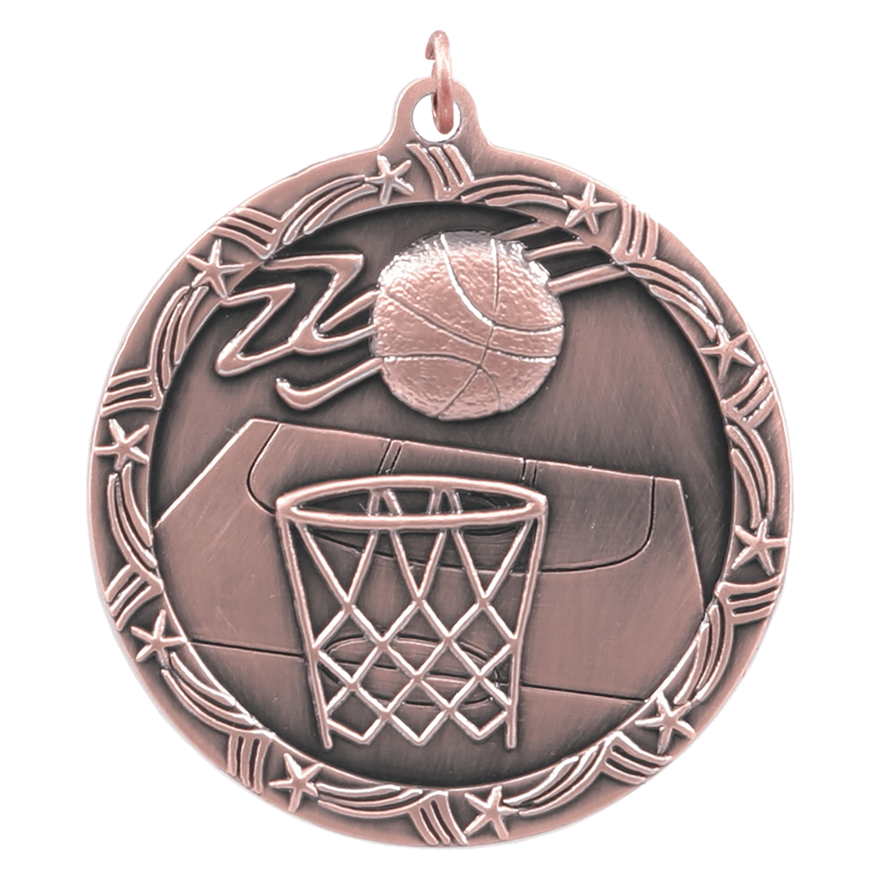 Antique Bronze 2 1/2" Basketball Shooting Star Medal