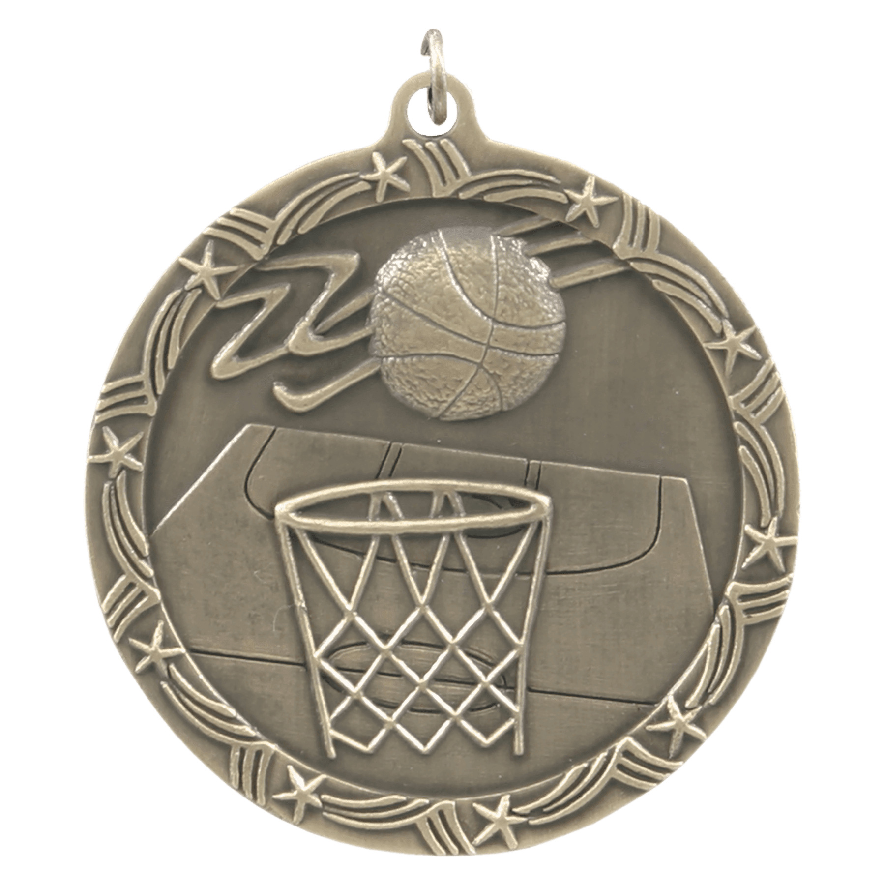 Antique Gold 2 1/2" Basketball Shooting Star Medal