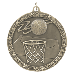 Antique Gold 2 1/2" Basketball Shooting Star Medal