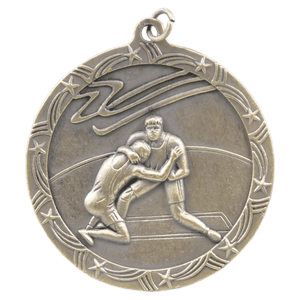 Antique Gold 2 1/2" Wrestling Shooting Star Medal