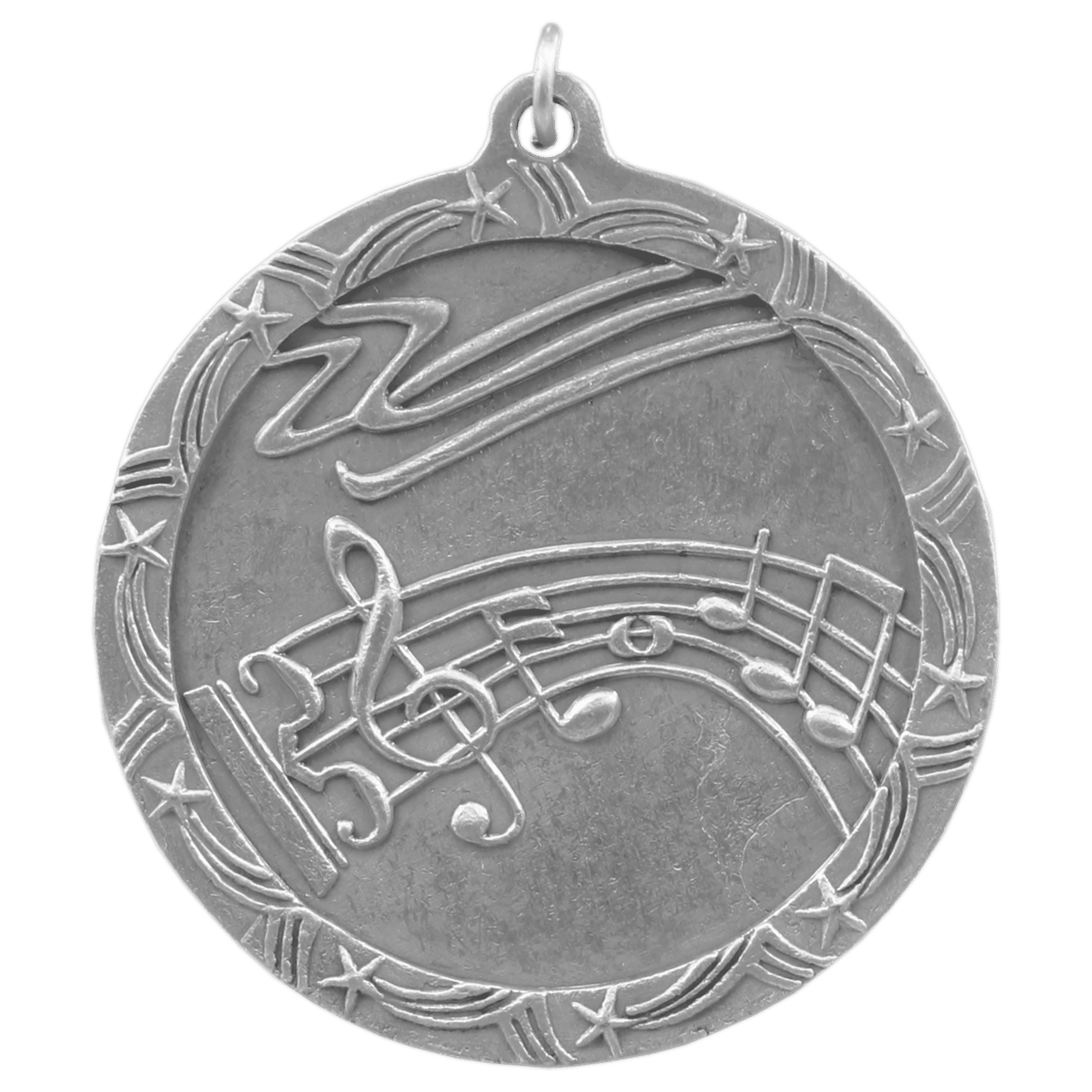 Antique Silver 2 1/2" Music Shooting Star Medal