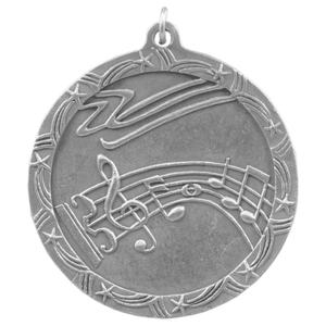 Antique Silver 2 1/2" Music Shooting Star Medal