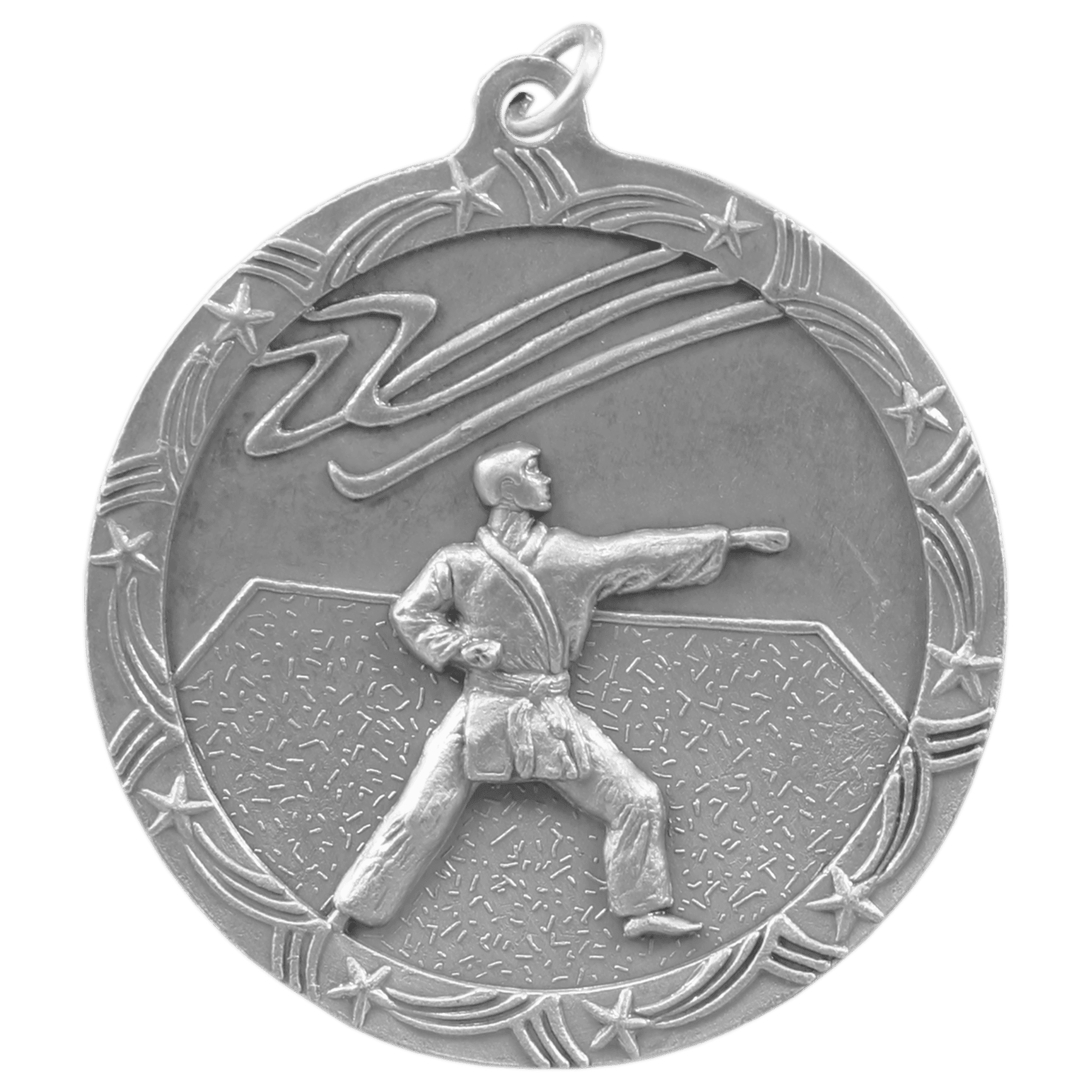 Antique Silver 2 1/2" Martial Arts Shooting Star Medal