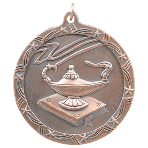 Antique Bronze 2 1/2" Lamp of Knowledge Shooting Star Medal