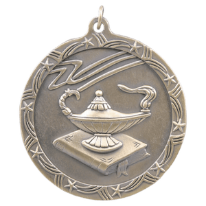 Antique Gold 2 1/2" Lamp of Knowledge Shooting Star Medal