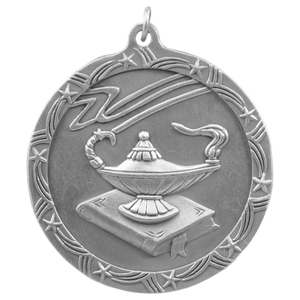 Antique Silver 2 1/2" Lamp of Knowledge Shooting Star Medal