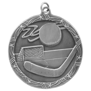 Antique Silver 2 1/2" Hockey Shooting Star Medal