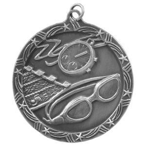 Antique Silver 2 1/2" Swimming Shooting Star Medal
