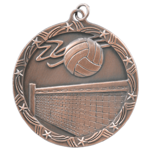 Antique Bronze 2 1/2" Volleyball Shooting Star Medal