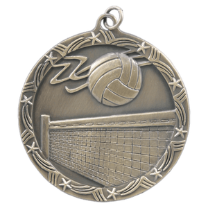 Antique Gold 2 1/2" Volleyball Shooting Star Medal
