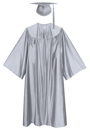 Silver Shiny Graduation Gown and Cap