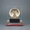 6 1/2" Rectangle Glass Desk Clock with Metal Posts & Rosewood Piano Finish