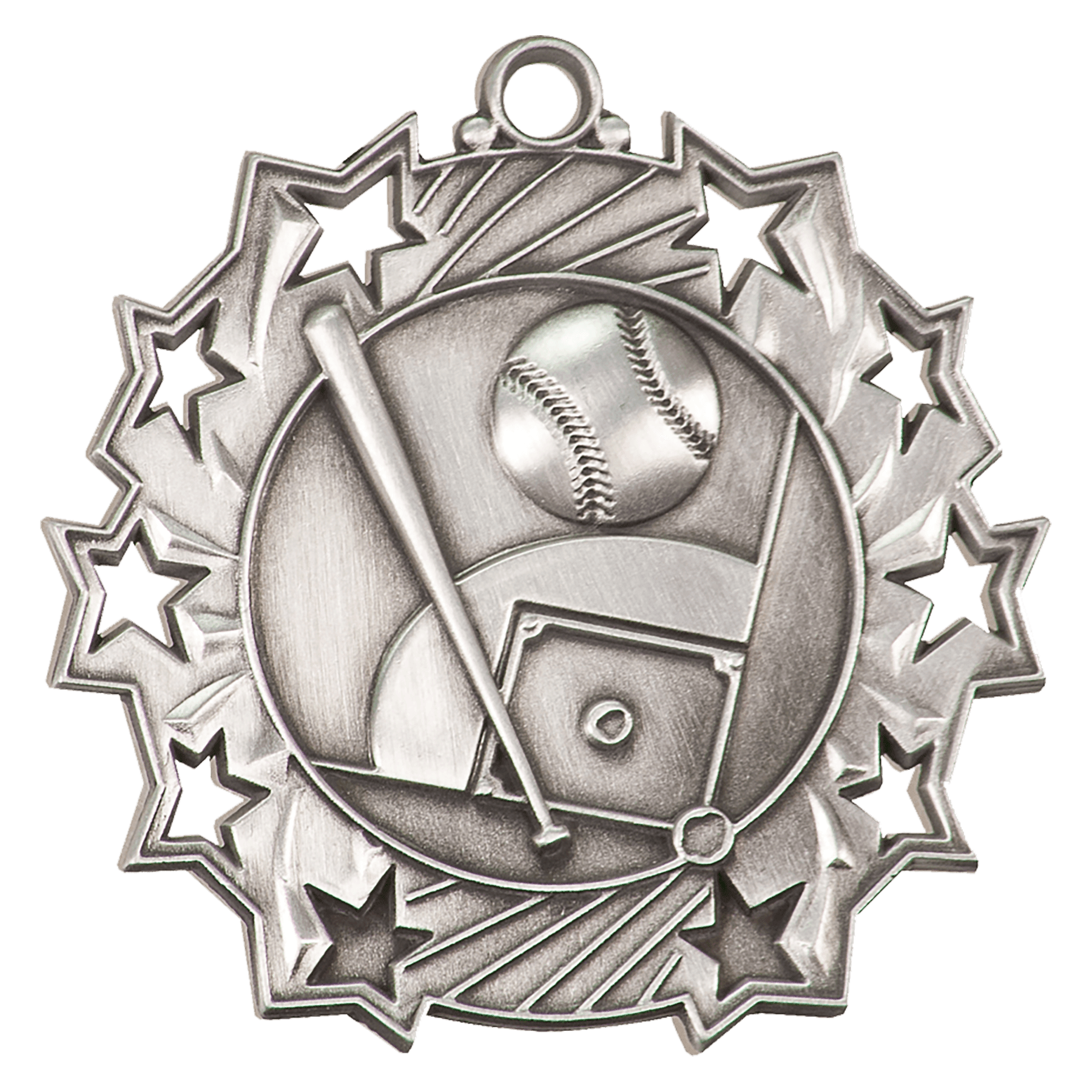 Antique Silver 2 1/4" Baseball/Softball Ten Star Medal