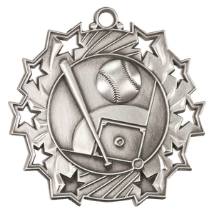 Antique Silver 2 1/4" Baseball/Softball Ten Star Medal