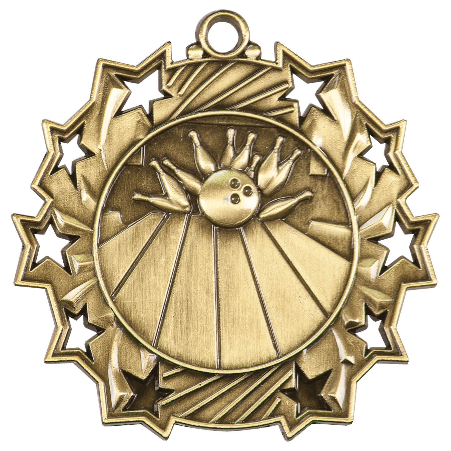 Antique Gold 2 1/4" Bowling Ten Star Medal