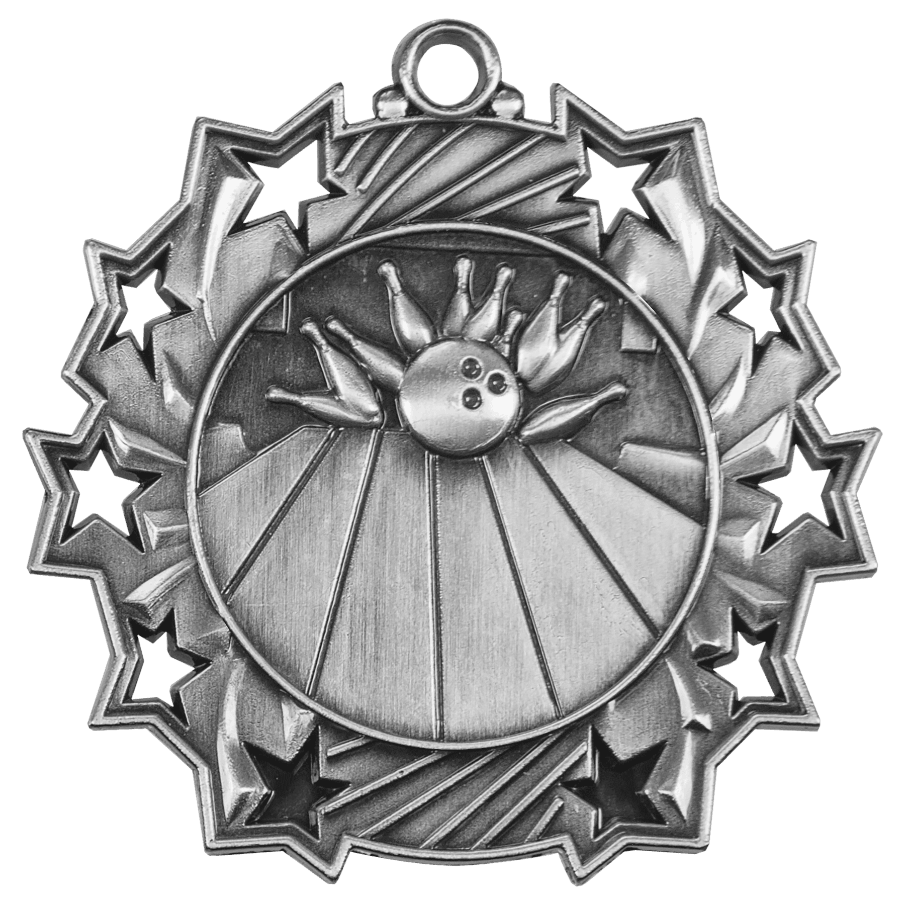 Antique Silver 2 1/4" Bowling Ten Star Medal