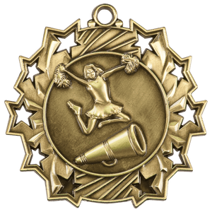 Antique Gold 2 1/4" Cheer Ten Star Medal