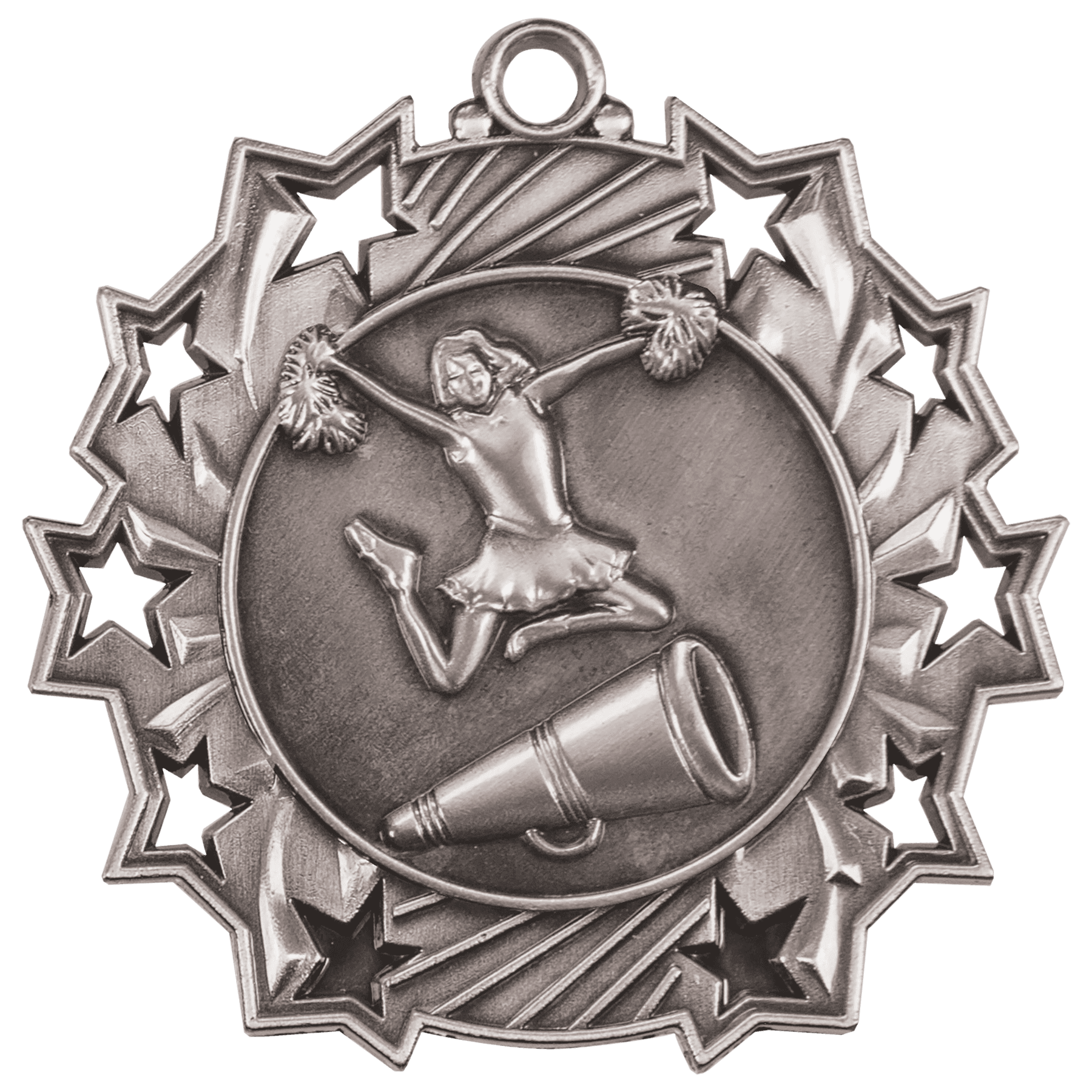 Antique Silver 2 1/4" Cheer Ten Star Medal