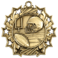 Antique Gold 2 1/4" Football Ten Star Medal