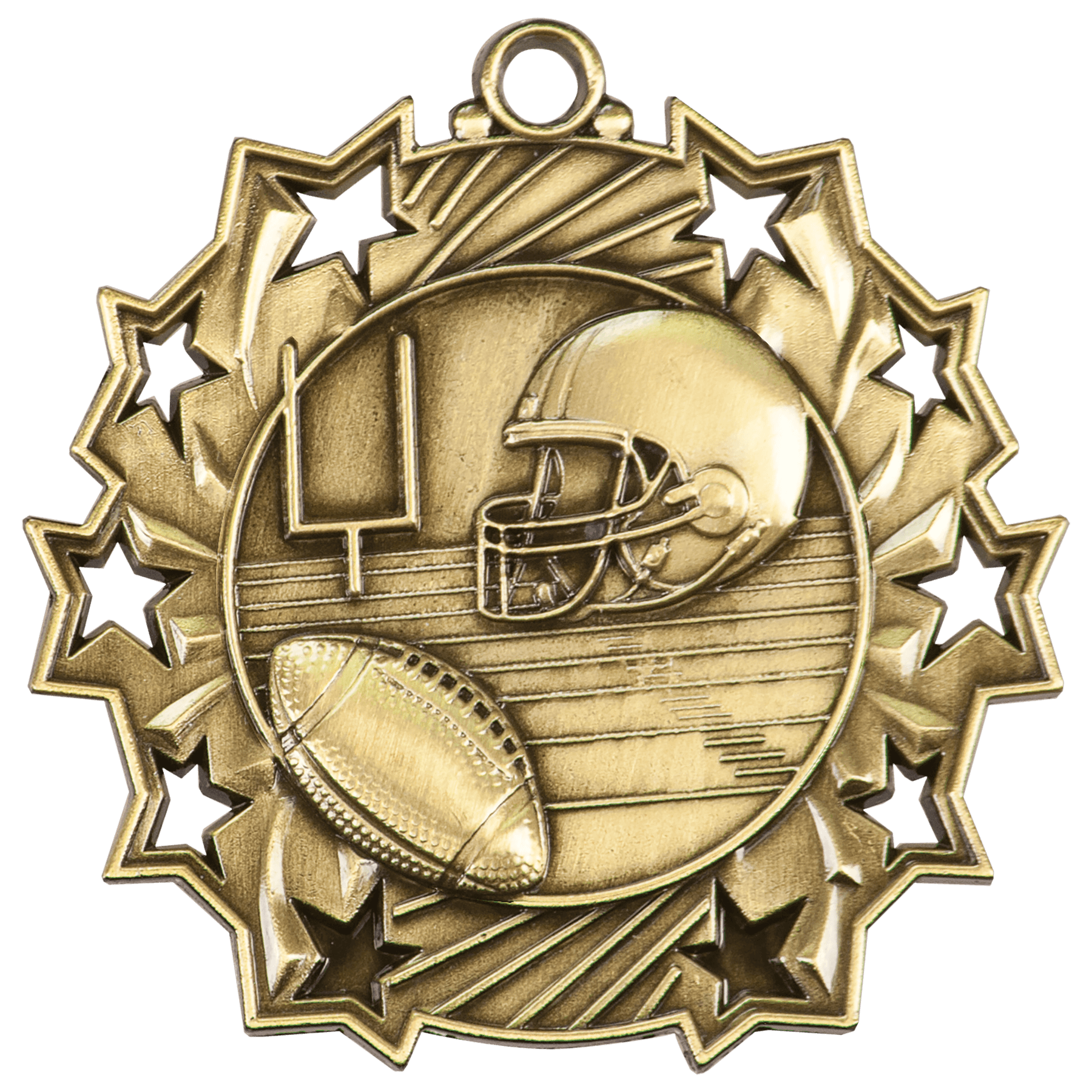 Antique Gold 2 1/4" Football Ten Star Medal