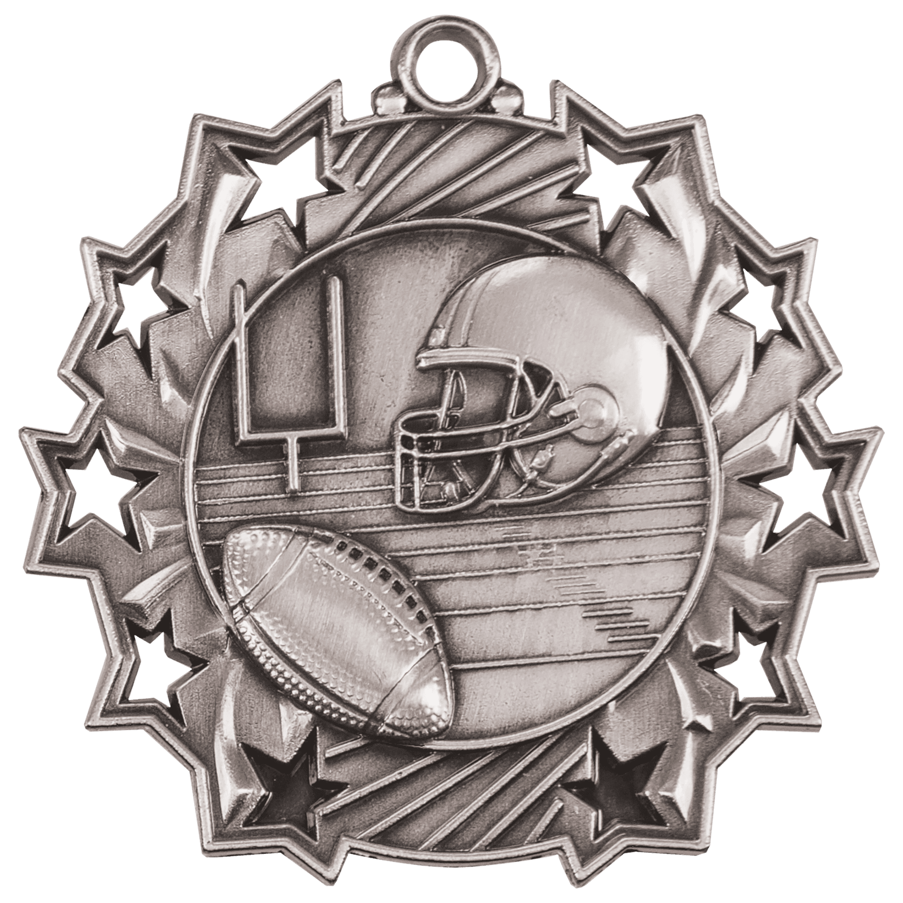 Antique Silver 2 1/4" Football Ten Star Medal