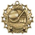 Antique Gold 2 1/4" Golf Ten Star Medal