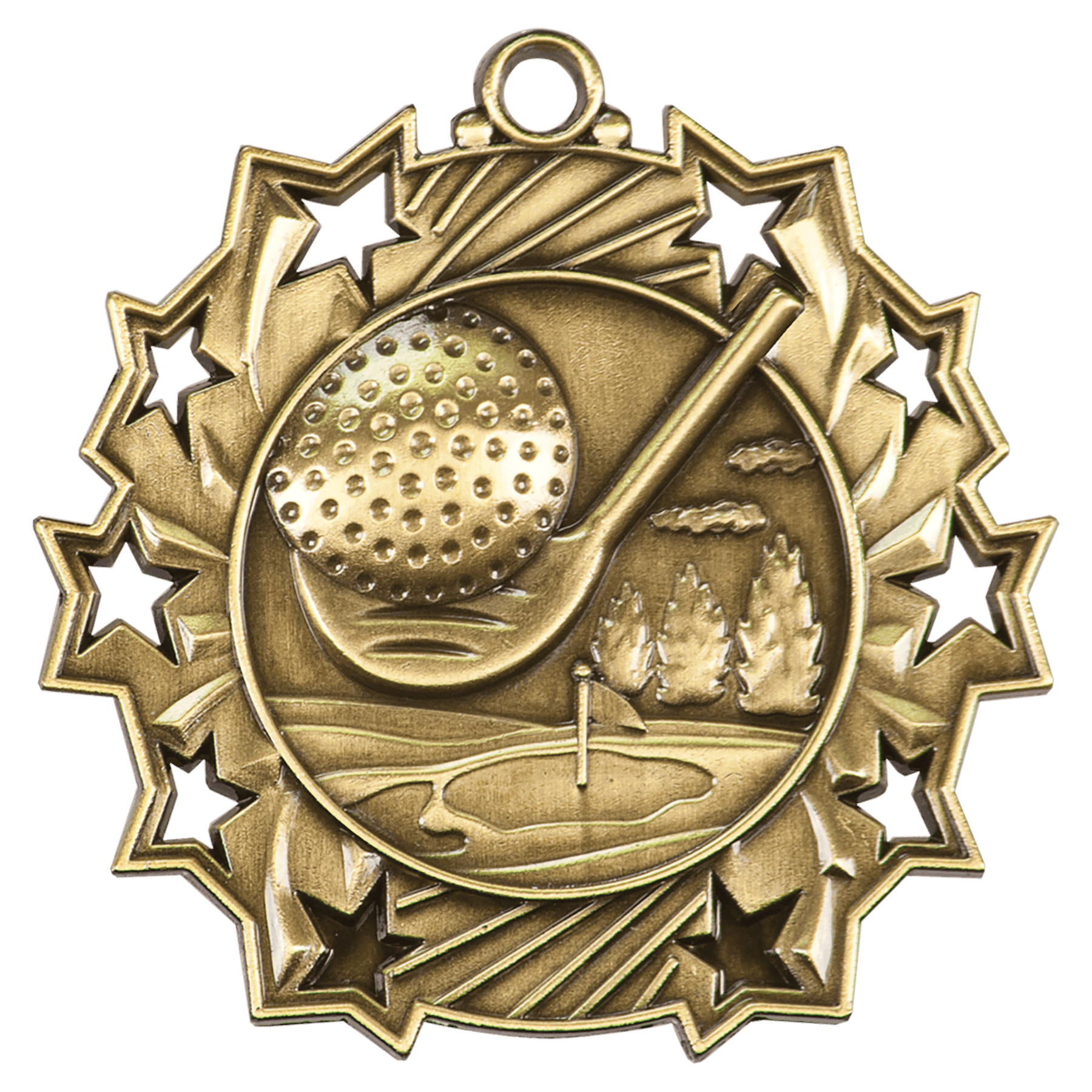Antique Gold 2 1/4" Golf Ten Star Medal