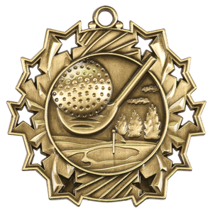 Antique Gold 2 1/4" Golf Ten Star Medal