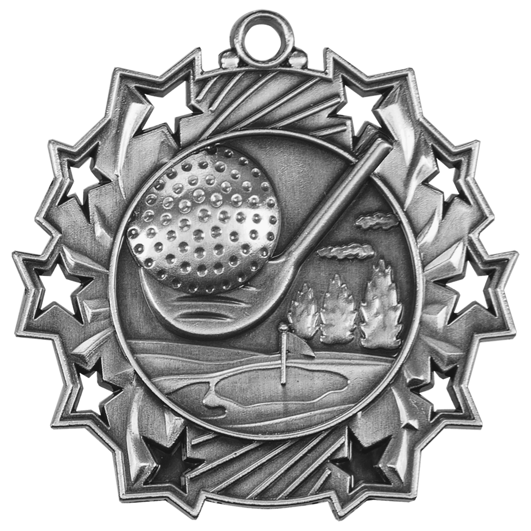 Antique Silver 2 1/4" Golf Ten Star Medal
