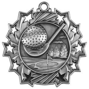 Antique Silver 2 1/4" Golf Ten Star Medal