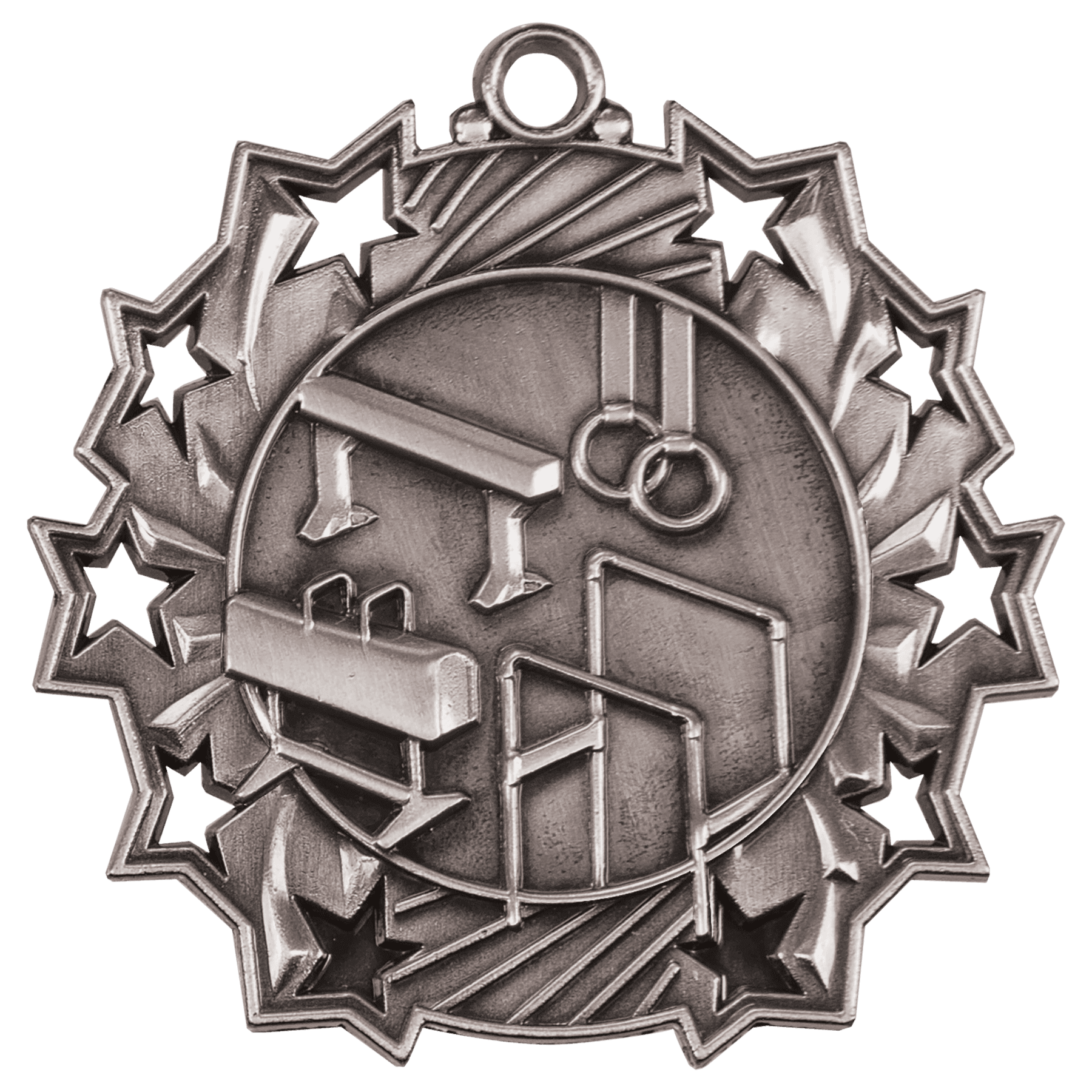 Antique Silver 2 1/4" Gymnastics Ten Star Medal