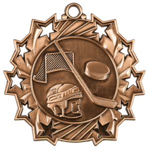 Antique Bronze 2 1/4" Hockey Ten Star Medal