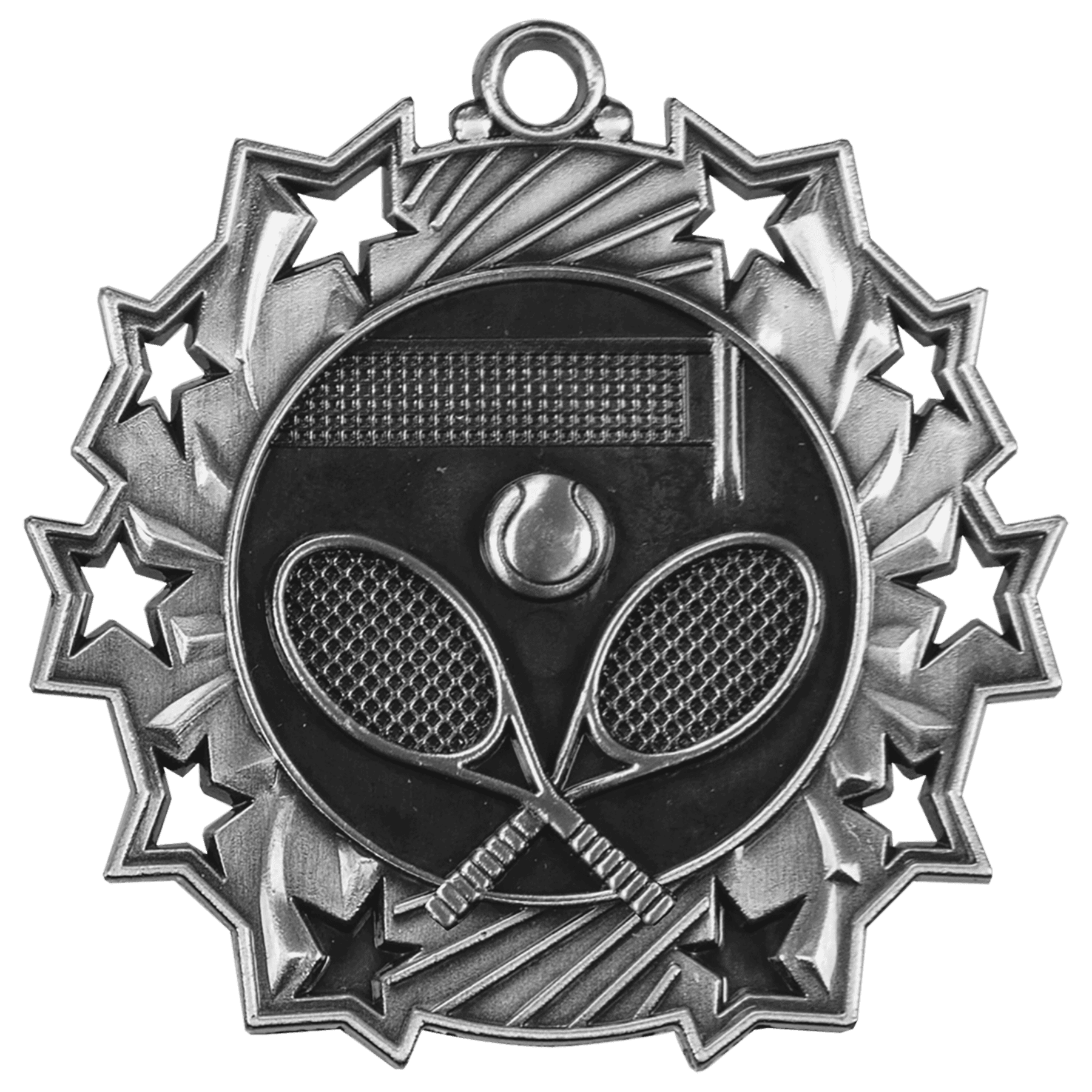 Antique Silver 2 1/4" Tennis Ten Star Medal