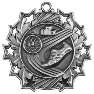 Antique Silver 2 1/4" Track Ten Star Medal