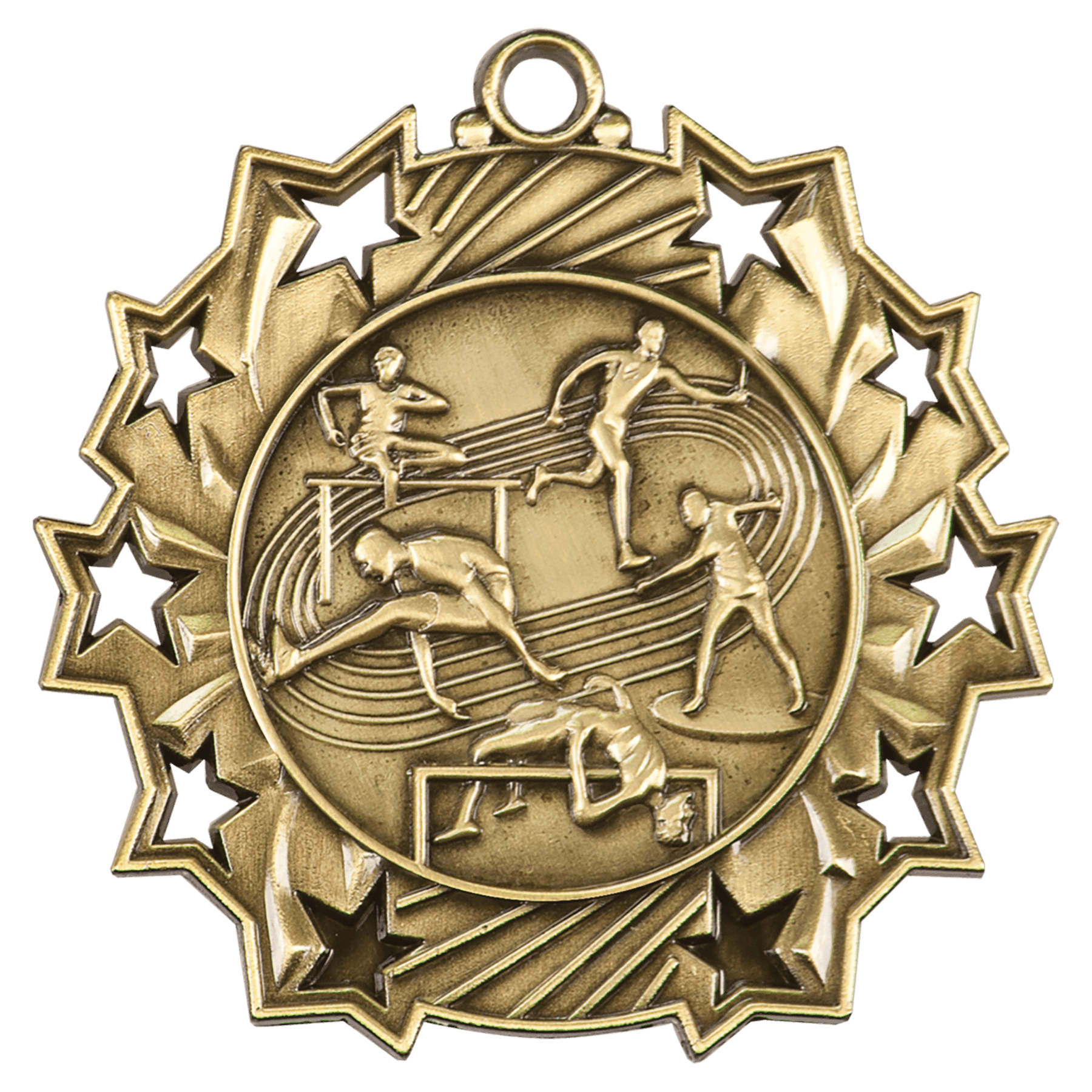 Antique Gold 2 1/4" Track & Field Ten Star Medal