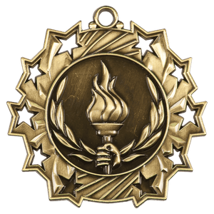 Antique Gold 2 1/4" Victory Ten Star Medal