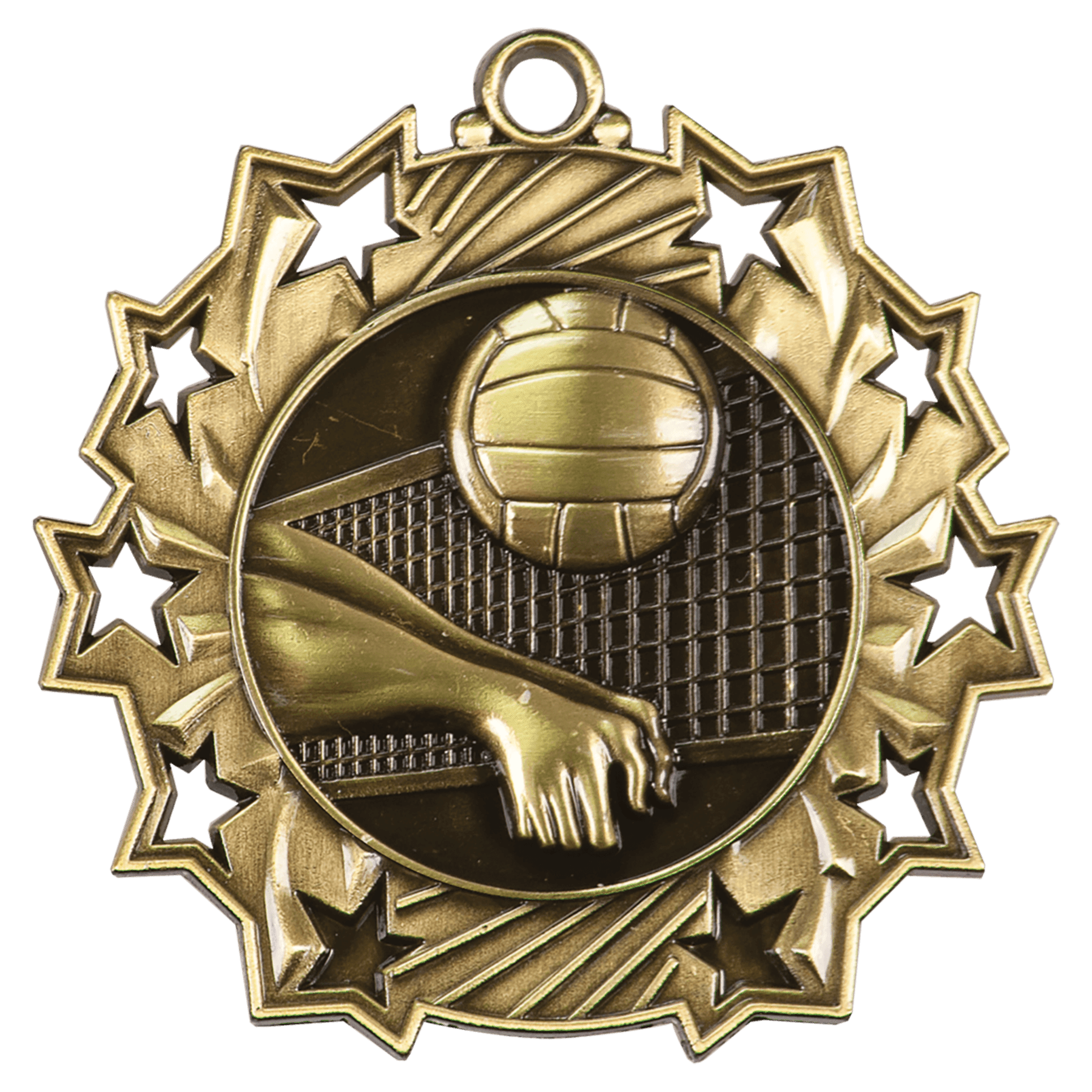 Antique Gold 2 1/4" Volleyball Ten Star Medal