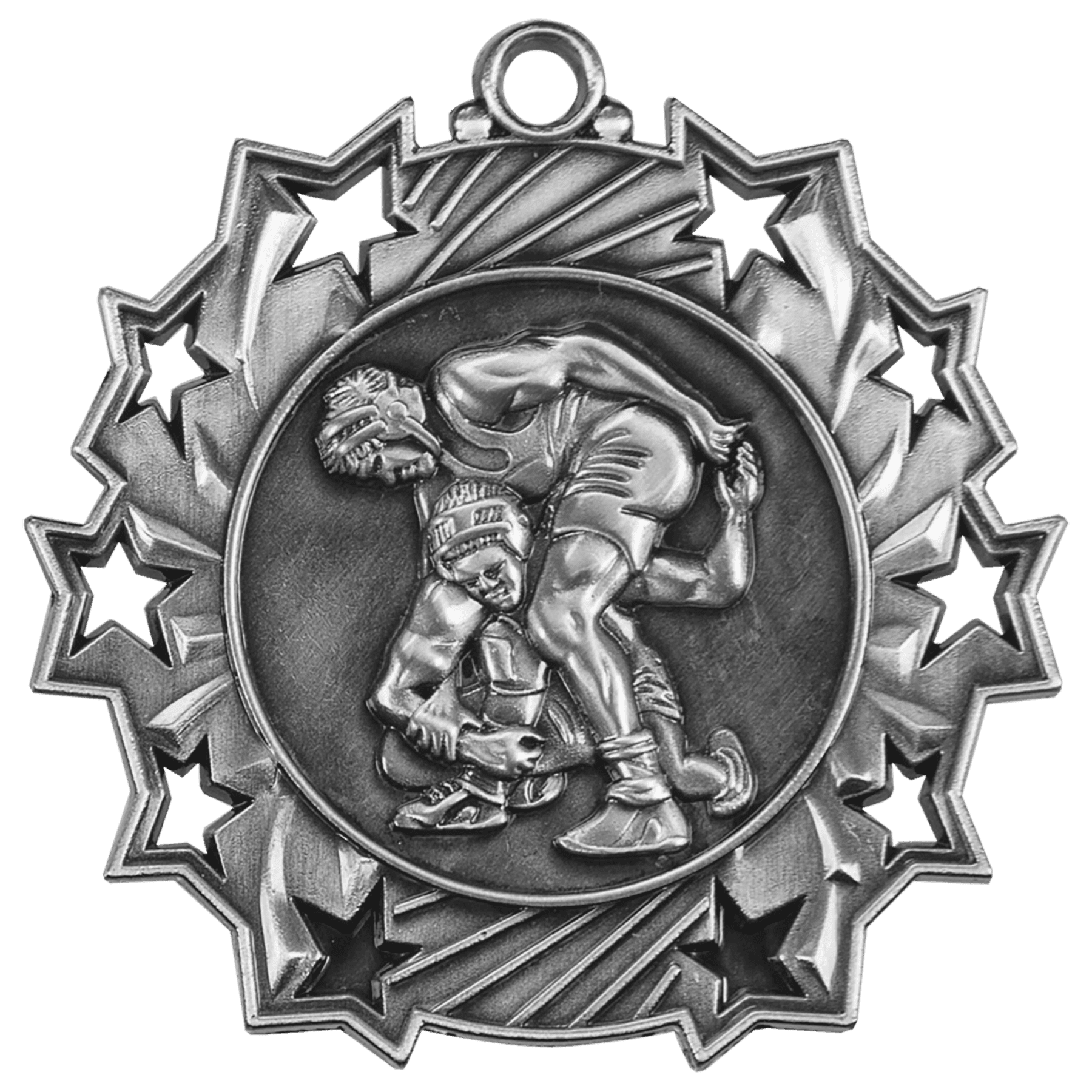 Antique Silver 2 1/4" Wrestling Ten Star Medal