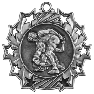 Antique Silver 2 1/4" Wrestling Ten Star Medal