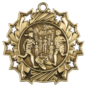 Antique Gold 2 1/4" Cross Country Ten Star Medal