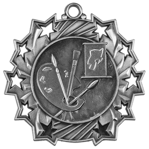 Antique Silver 2 1/4" Art Ten Star Medal