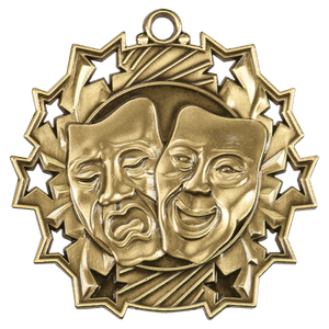 Antique Gold 2 1/4" Drama Ten Star Medal