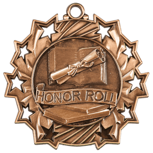 Antique Bronze 2 1/4" Honor Roll Ten Star Medal