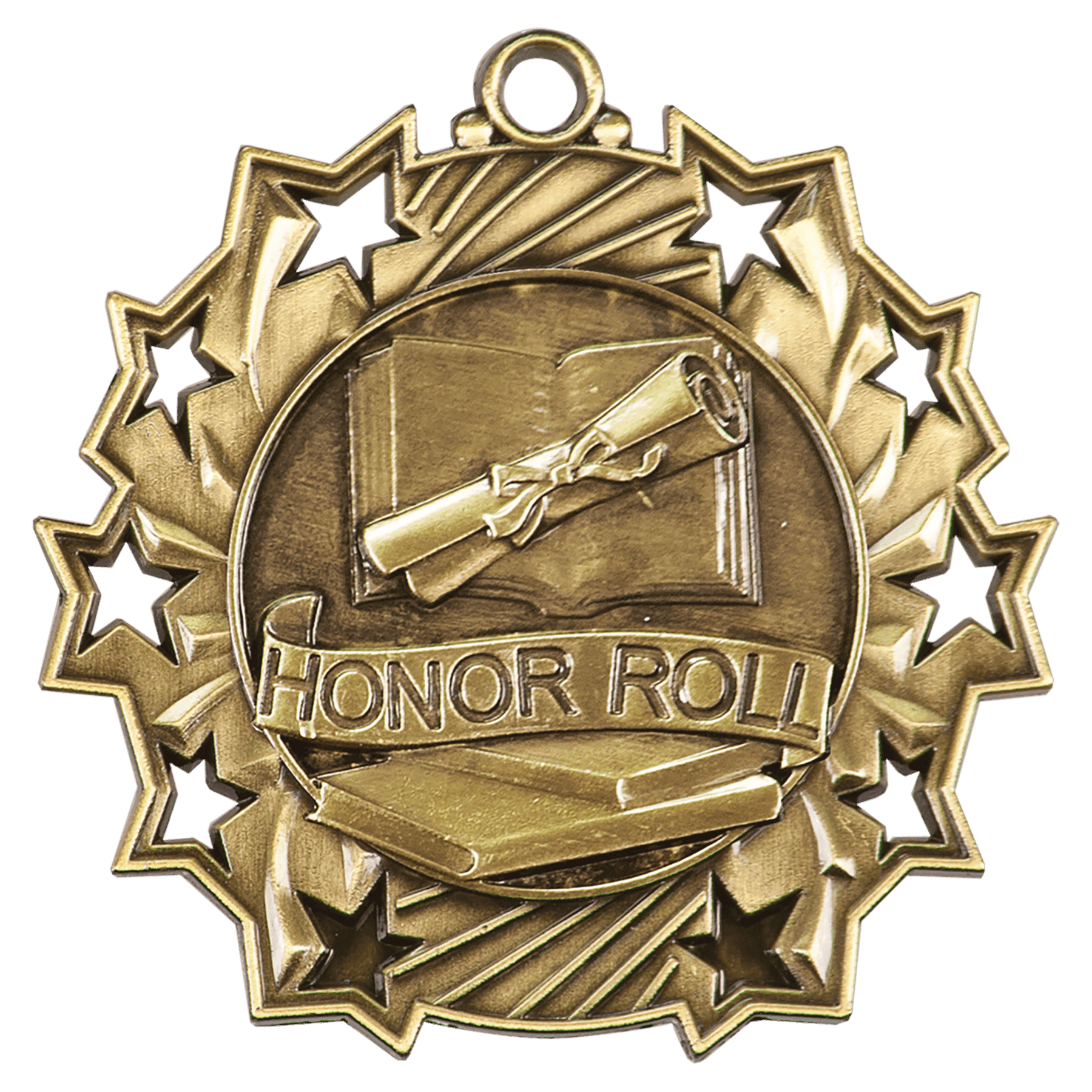 Antique Gold 2 1/4" Honor Roll Ten Star Medal