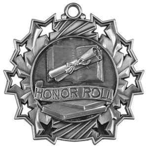 Antique Silver 2 1/4" Honor Roll Ten Star Medal