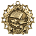 Antique Gold 2 1/4" Lamp of Knowledge Ten Star Medal